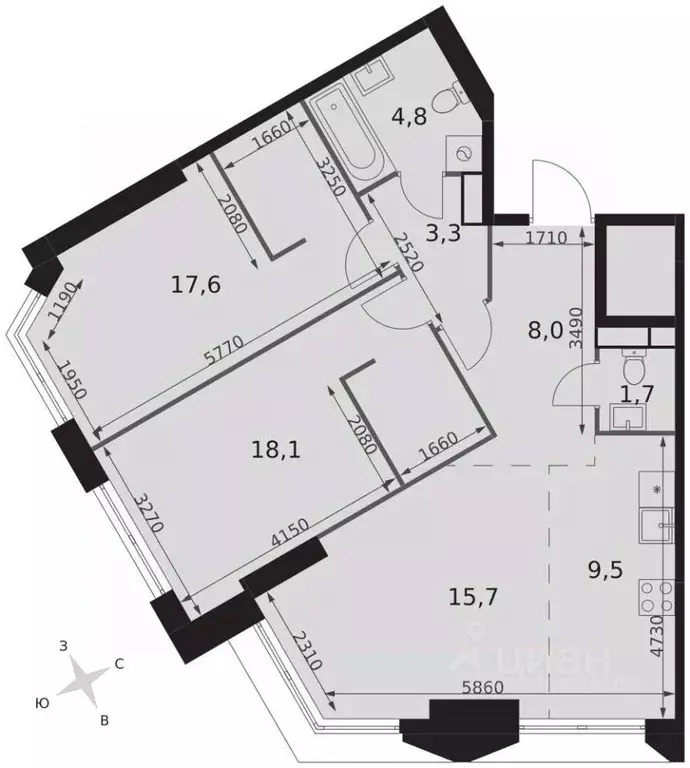 3-к кв. Москва ул. Академика Волгина, 2К1 (78.7 м) - Фото 1