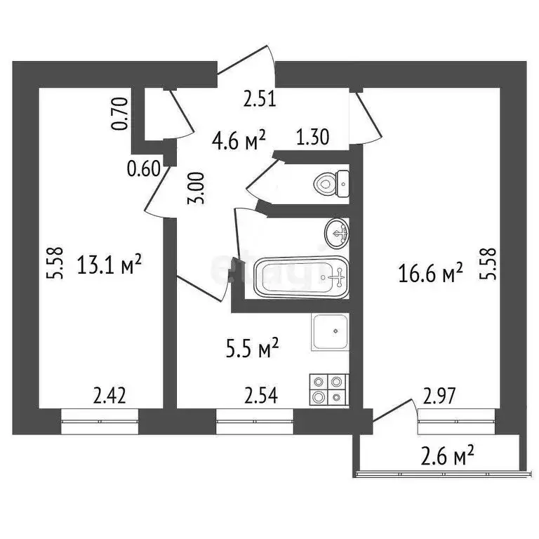2-комнатная квартира: Ишим, улица Республики, 76А (43 м) - Фото 0