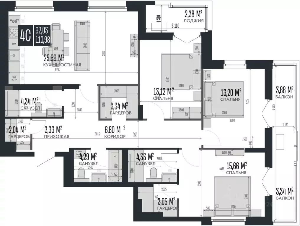 4-к кв. Алтайский край, Барнаул Опера Резиденс жилой комплекс, БС3 ... - Фото 1