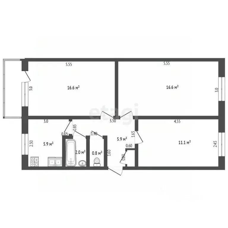 3-к кв. Нижегородская область, Выкса Краснофлотская ул., 48 (59.4 м) - Фото 2