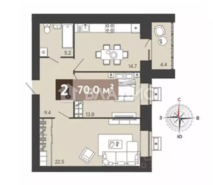 2-к кв. Пензенская область, Пенза ул. Щербакова, 71 (65.6 м) - Фото 2