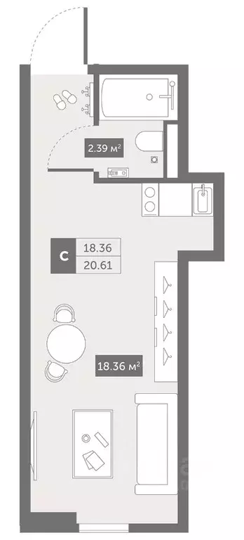 Студия Санкт-Петербург Коломяжский просп., 4 (20.61 м) - Фото 0