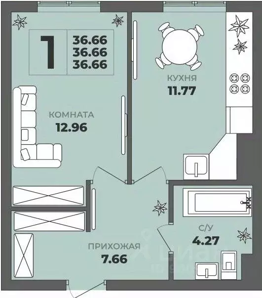 1-к кв. Калининградская область, Калининград ул. Генерала Толстикова, ... - Фото 1