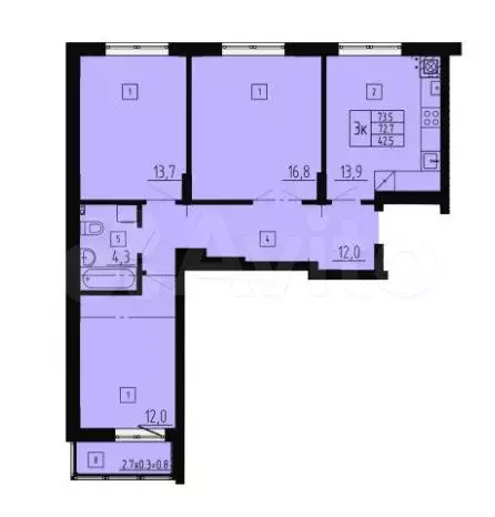 3-к. квартира, 73,5 м, 1/1 эт. - Фото 1