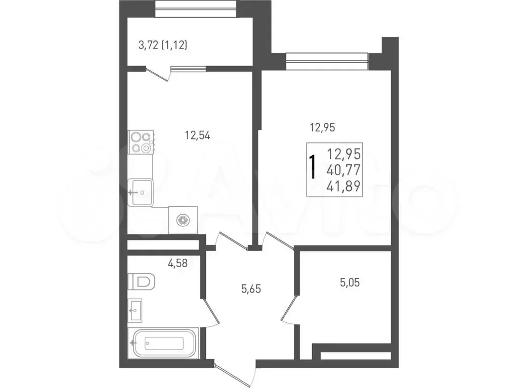 1-к. квартира, 41,9 м, 2/9 эт. - Фото 0