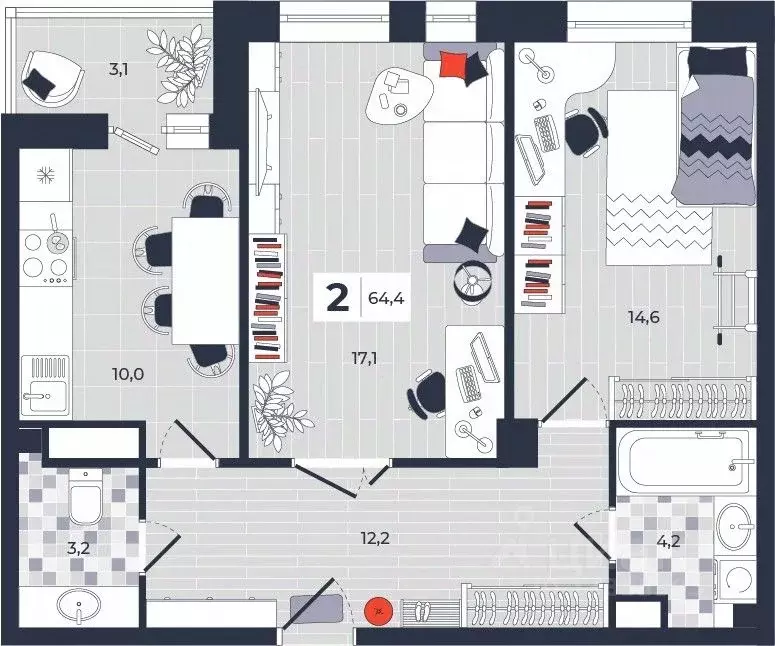 2-к кв. Тульская область, Тула ул. Академика Насоновой, 1А (64.4 м) - Фото 1