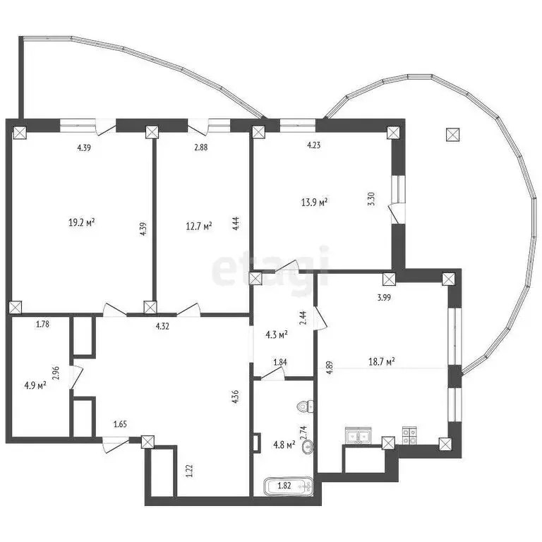 3-комнатная квартира: Тюмень, улица Федюнинского, 64 (94.9 м) - Фото 0