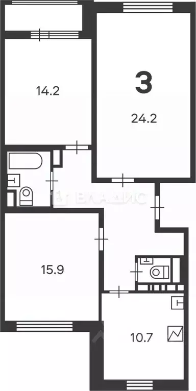 3-к кв. Москва ул. Кварцевая, 2к1 (81.9 м) - Фото 2