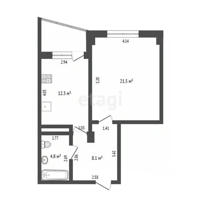 1-к кв. Тюменская область, Тюмень Заречный проезд, 39Ак2 (46.7 м) - Фото 1