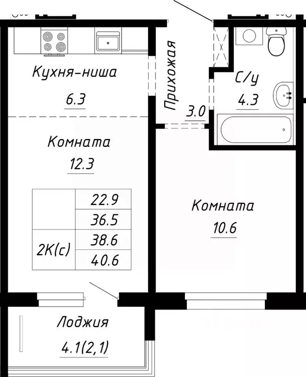 2-к кв. Алтайский край, Барнаул ул. Им. Анатолия Мельникова, 1 (38.6 ... - Фото 0