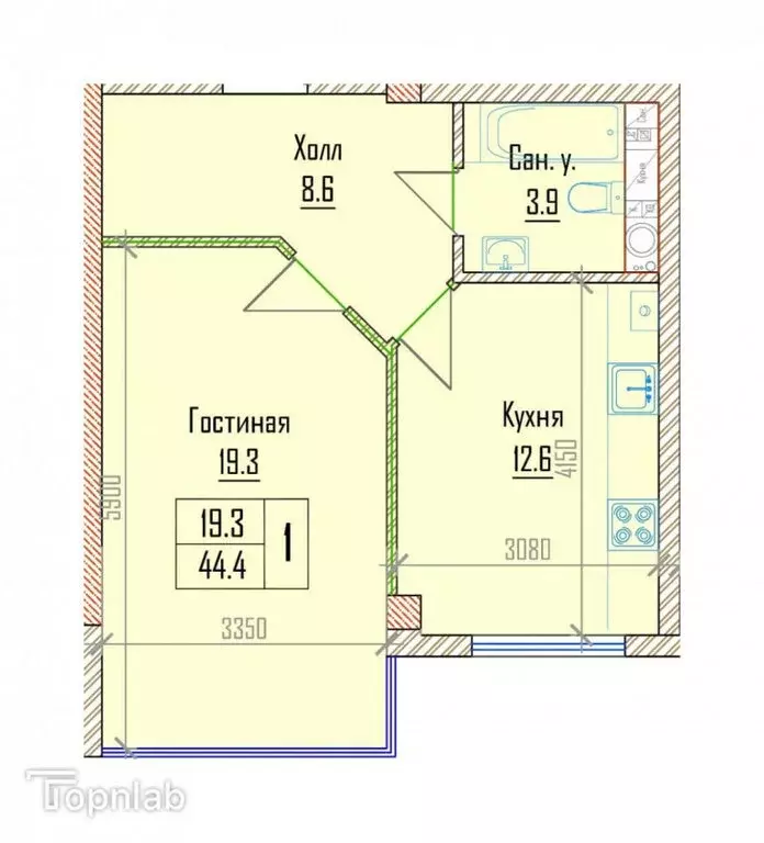 1-комнатная квартира: Нальчик, улица Тлостанова, 32 (44.4 м) - Фото 0