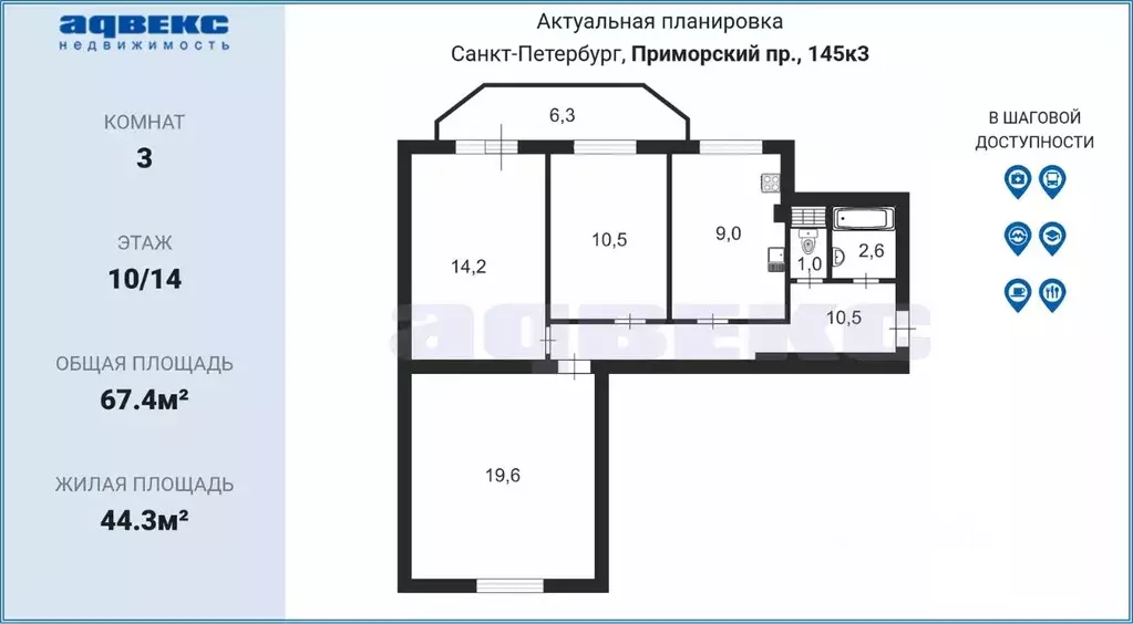 3-к кв. Санкт-Петербург Приморский просп., 145К3 (67.4 м) - Фото 1