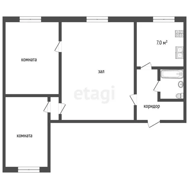 3-комнатная квартира: Таганрог, улица Фрунзе, 63 (59 м) - Фото 0