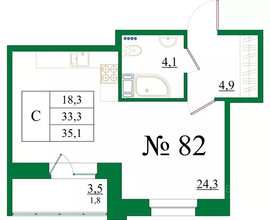 Студия Ленинградская область, Гатчина Красносельское ш., 4А (35.1 м) - Фото 1