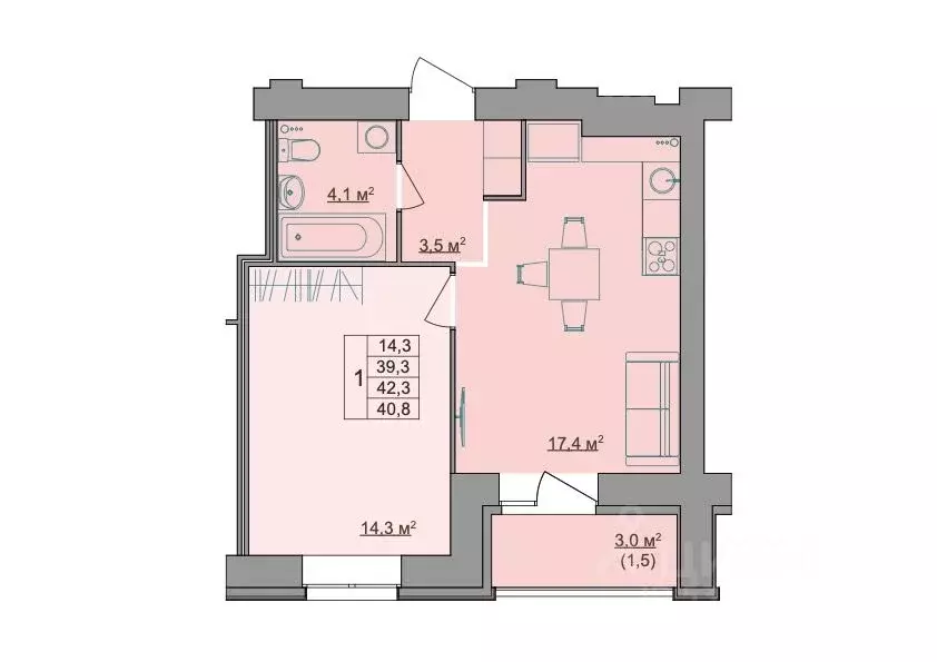 1-к кв. Костромская область, Кострома Магистральная ул., 49А (40.8 м) - Фото 1