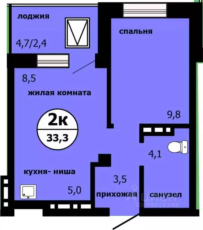 2-к кв. Красноярский край, Красноярск ул. Лесников, 55 (32.5 м) - Фото 0