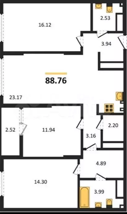 3-к. квартира, 87,5 м, 16/22 эт. - Фото 1