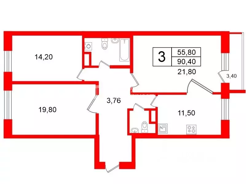 3-к кв. Санкт-Петербург Ланское ш., 14к1 (90.4 м) - Фото 1