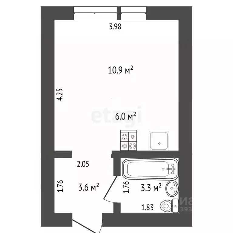 Студия Тюменская область, Тюмень Полевая ул., 117к8 (21.6 м) - Фото 1