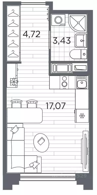 Квартира, студия, 25.22 м - Фото 1