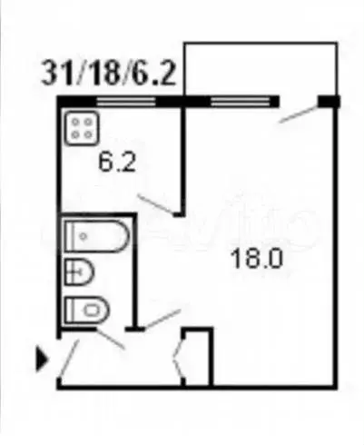 1-к. квартира, 32 м, 4/5 эт. - Фото 0