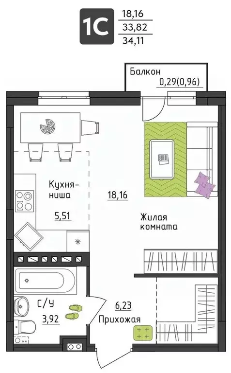 Студия Пермский край, Пермь Верхне-Вишерская ул., 40 (34.11 м) - Фото 0