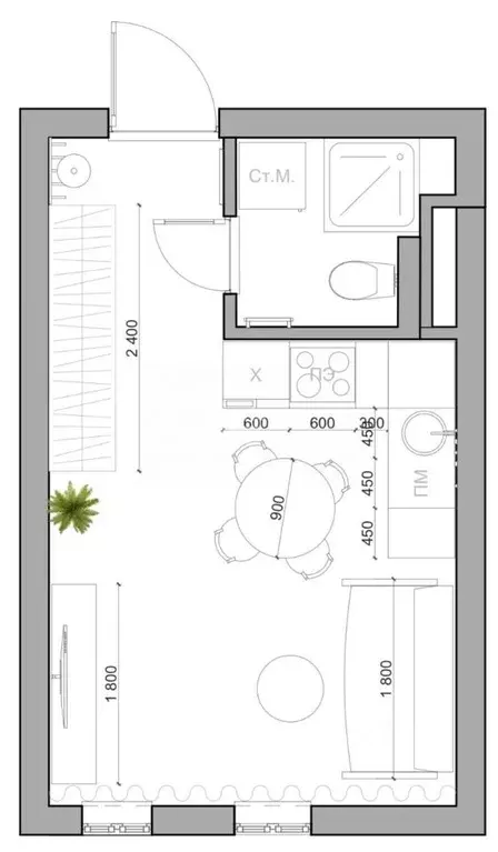 Студия Москва просп. Прокшинский, 7 (22.0 м) - Фото 2