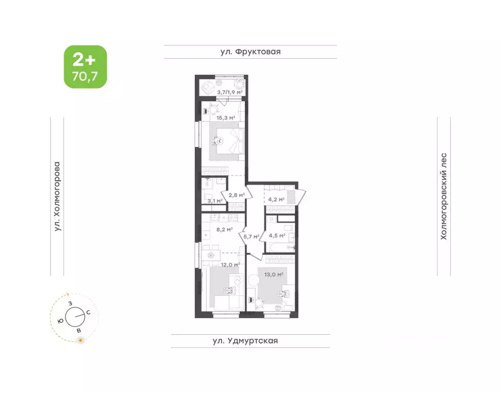 3-к кв. Удмуртия, Ижевск ул. Холмогорова, 109 (70.7 м) - Фото 0