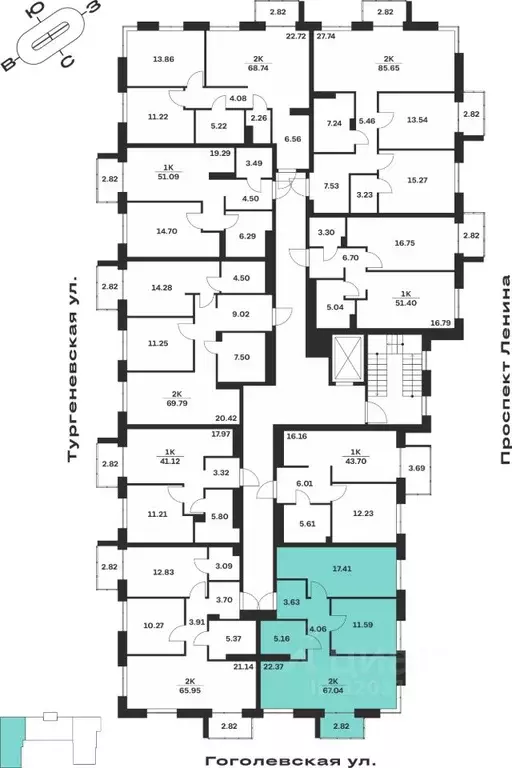2-к кв. Тульская область, Тула Гоголевская ул., 43 (67.04 м) - Фото 1