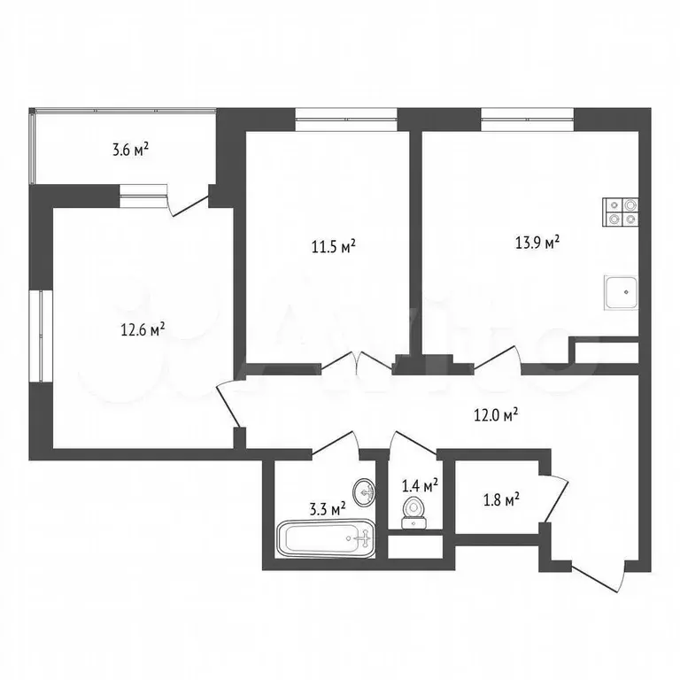 2-к. квартира, 60 м, 9/15 эт. - Фото 1