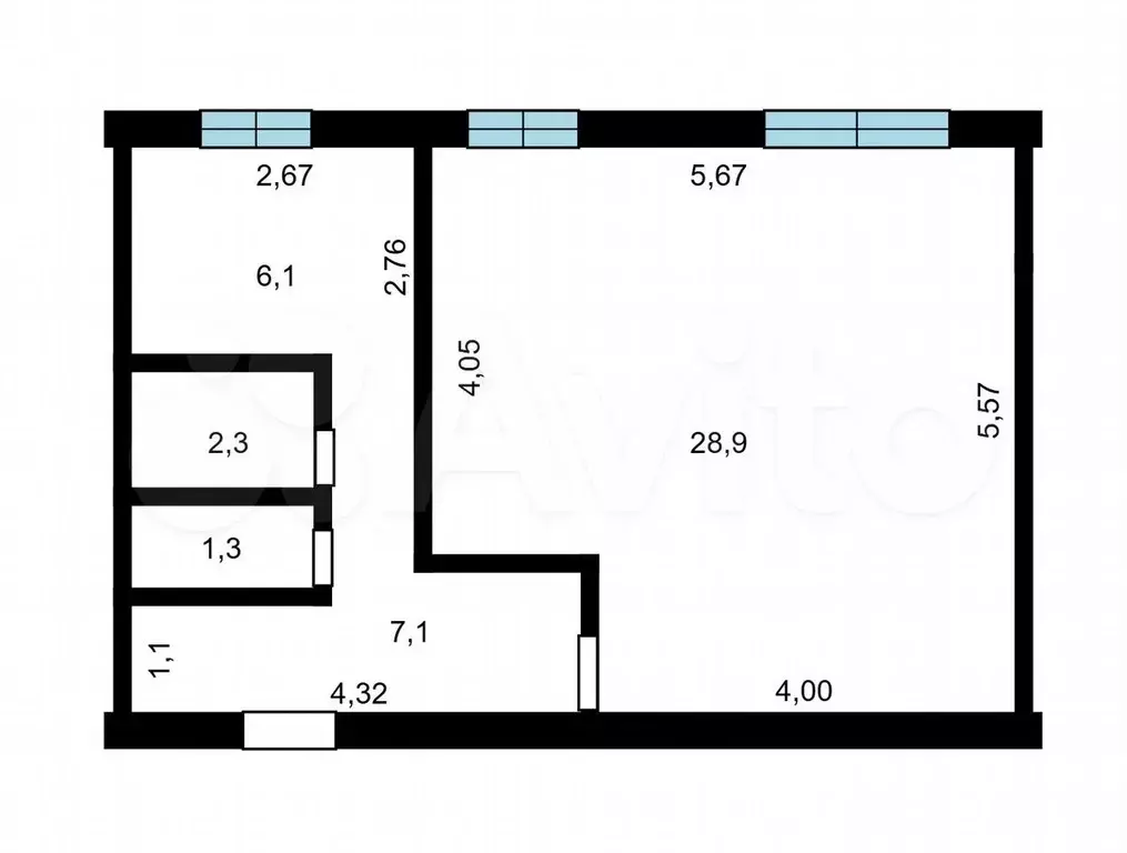 1-к. квартира, 45,7 м, 5/9 эт. - Фото 0