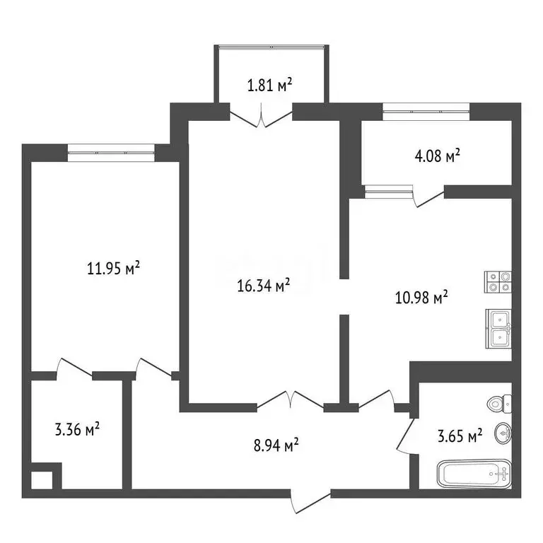 2-комнатная квартира: Дубна, район Большая Волга (61.11 м) - Фото 1