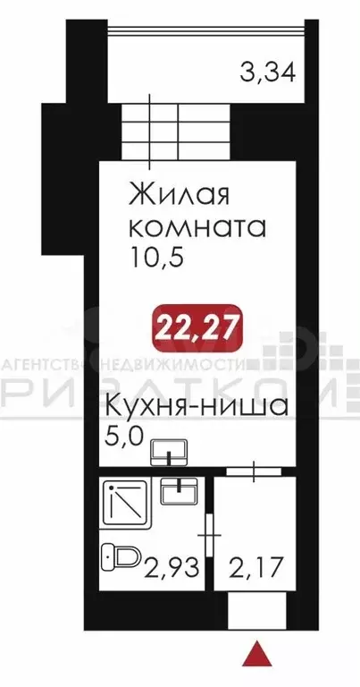 Квартира-студия, 22,3 м, 1/14 эт. - Фото 0