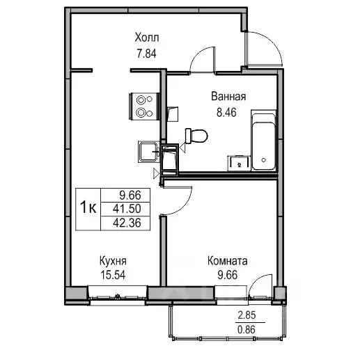 1-к кв. Санкт-Петербург ул. Ивинская, 19к1 (42.5 м) - Фото 1