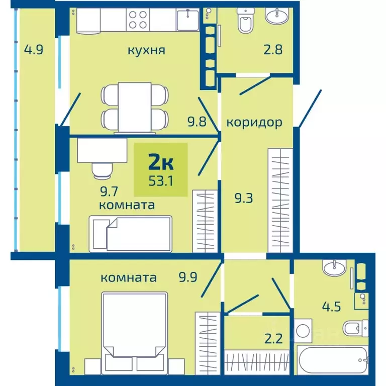 2-к кв. Пермский край, Пермь ул. Старшего Лейтенанта Гачегова, 1 (53.1 ... - Фото 0