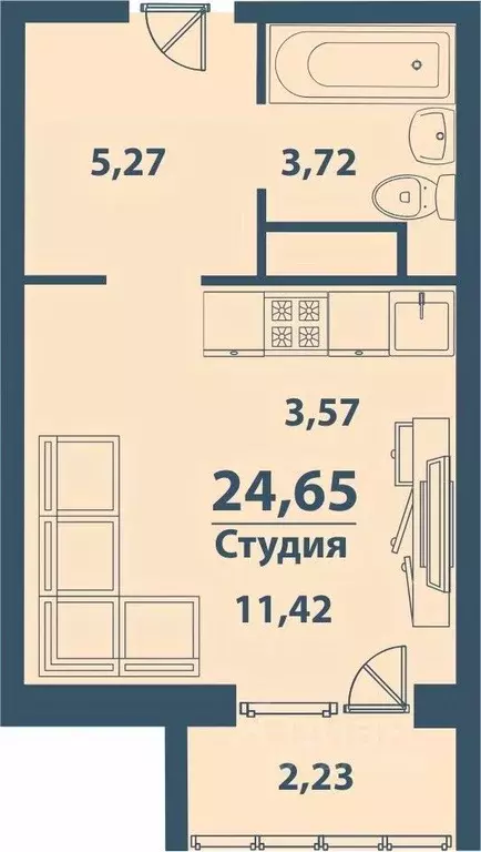 1-к кв. Ульяновская область, Ульяновск Кольцевая ул., 44 (24.65 м) - Фото 0