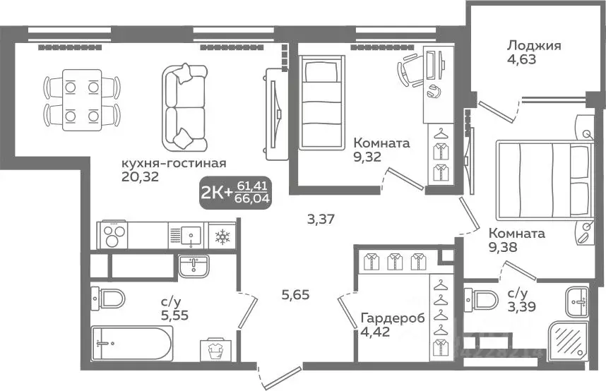2-к кв. Тюменская область, Тюмень ул. Заполярная, 9/2 (61.41 м) - Фото 0