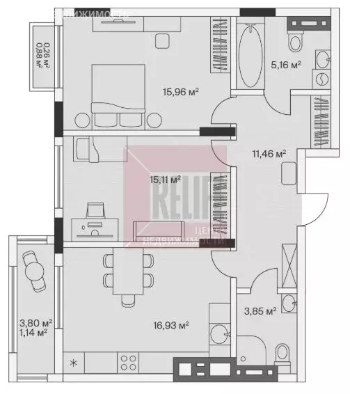 2-комнатная квартира: посёлок Малое Исаково, Первая улица, 1к3 (70.1 ... - Фото 1