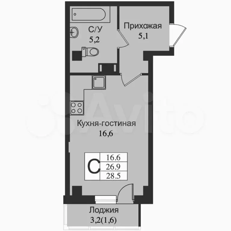 Квартира-студия, 29 м, 3/15 эт. - Фото 0