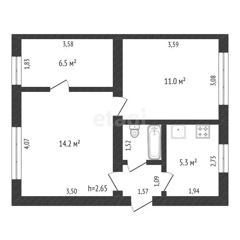 3-комнатная квартира: Белогорье, Заводская улица, 21 (41 м) - Фото 0