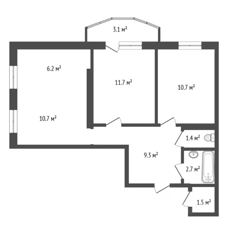 2-к кв. Тюменская область, Тюмень ул. Героев Космоса, 9 (53.0 м) - Фото 2