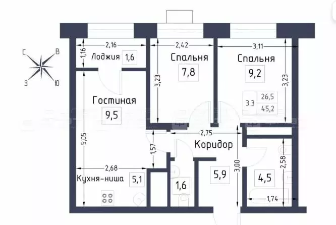 3-комнатная квартира: Казань, Уютная улица, 4 (45.2 м) - Фото 0