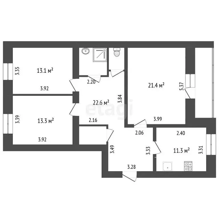 3-комнатная квартира: Силикатный, улица Мира, 40А (90.4 м) - Фото 1