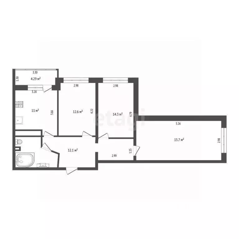 3-к кв. Тюменская область, Тюмень ул. Николая Федорова, 17 (73.9 м) - Фото 2