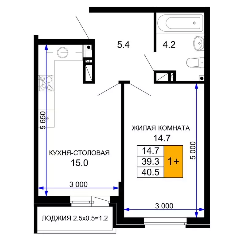 1-комнатная квартира: Краснодар, жилой комплекс Дыхание (40.5 м) - Фото 0