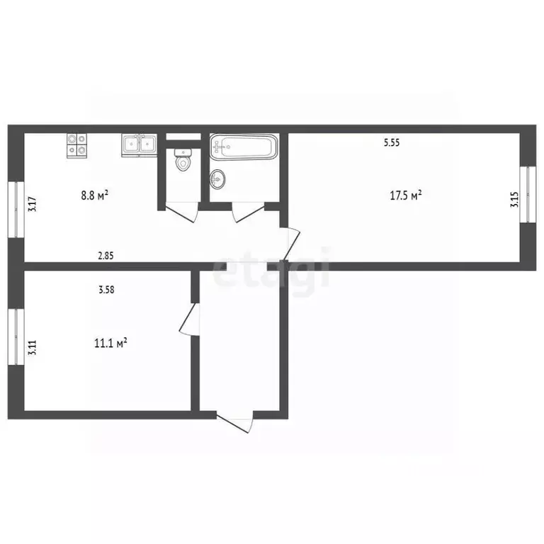 2-к кв. Ямало-Ненецкий АО, Муравленко ул. Ленина, 74 (50.6 м) - Фото 2