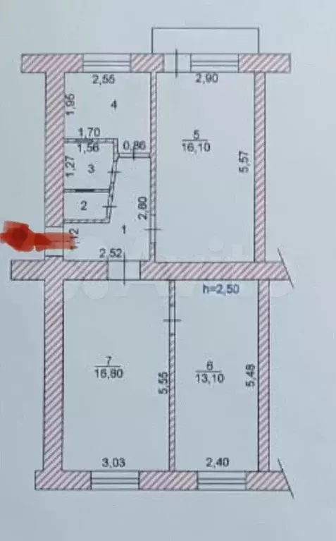 3-к. квартира, 61 м, 4/5 эт. - Фото 0