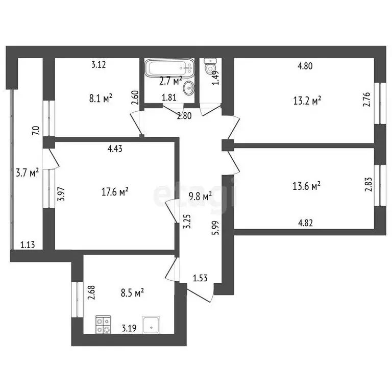 4-комнатная квартира: Стерлитамак, улица Артёма, 63 (75 м) - Фото 1