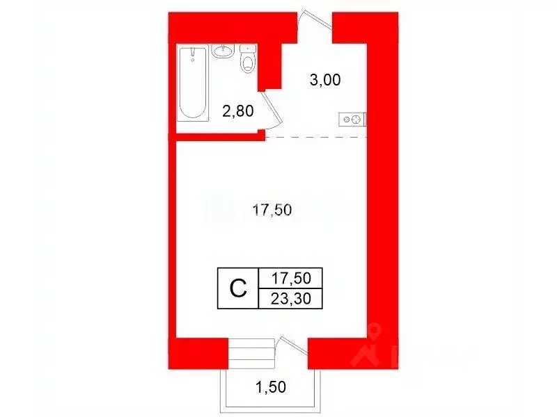 Студия Санкт-Петербург Наличная ул., 44К2 (23.3 м) - Фото 2