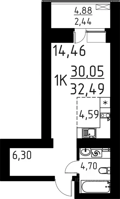 1-к кв. Томская область, Томск ул. Вершинина, 58к1 (32.49 м) - Фото 0
